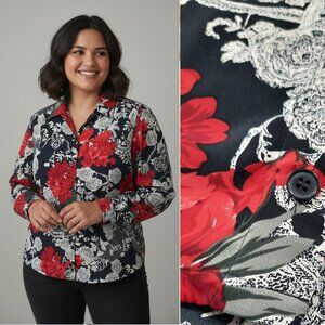 Vtg 90s long sleeve satin rose blouse - Koret brand